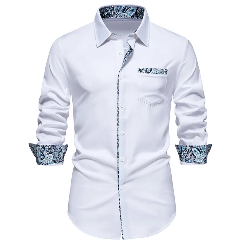 

Paisley Patchwork Dress Shirts For Men Casual Business Long Sleeve Shirts Male Trend Banquet Wedding Party Tuxedo Chemise Hombre