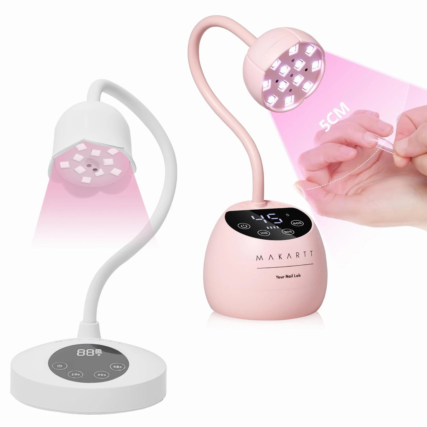 Makartt UV LED Nail Lamp -White / Pink UV Light for Gel Nails CHERIE Cordless USB 24W Nail Dryer Gel Lamp with 4 Times