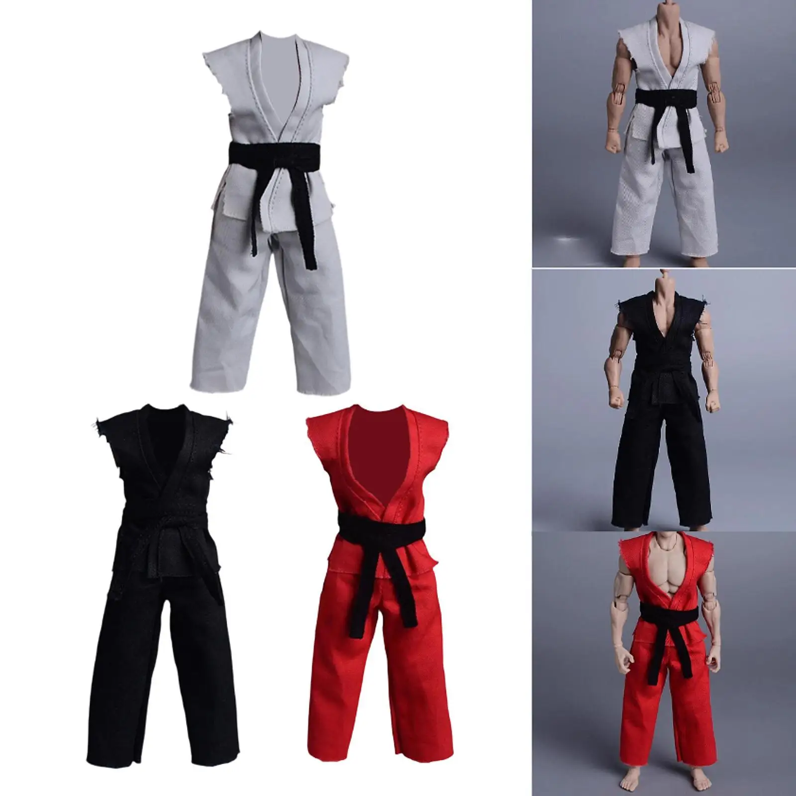 ชุดกิโมโนสำหรับตุ๊กตาแอคชั่นฟิกเกอร์ขนาด 1/12  งานแฮนด์เมด อุปกรณ์เสริม DIY ชุดแต่งตัวตุ๊กตาจิ๋ว  ชุดยูโดสำหรับตุ๊กตาขนาด 6 นิ้ว