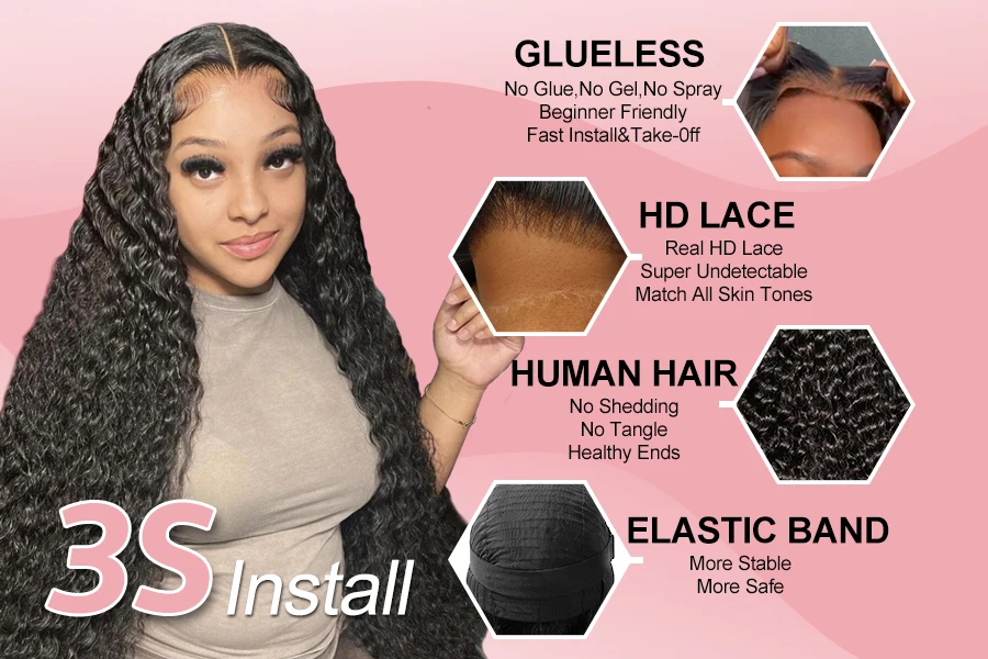7x7 6x6 5x5 Glueless HD Lace Closure Perücke, Wasserwellen-Perücke, hautnahe, vorgezupfte, lockige Echthaar-Perücken, sofort tragbare Perücken für Frauen – Detail 1