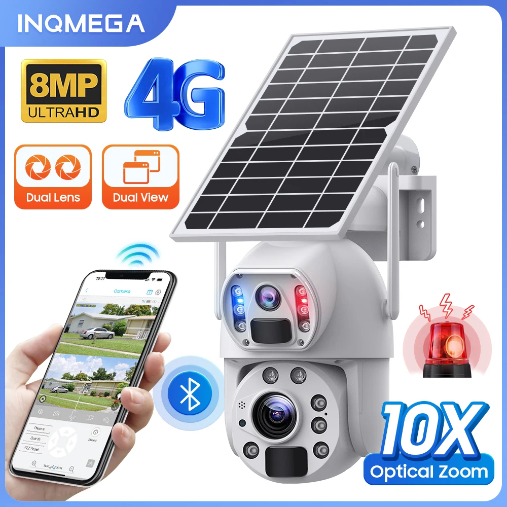 4K 8M Solar Camera Wifi/4G SIM Solar Battery PTZ Camera Full Metal 10X Optical Zoom Dual View Cam Human Detection IP67 Weterpro