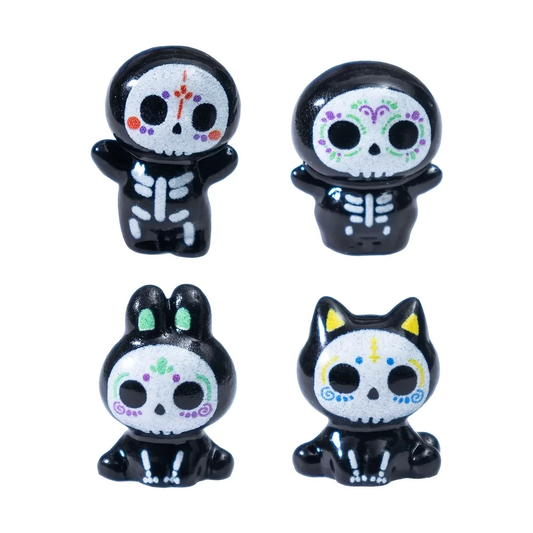Cute Day of The Dead Animal Skull Resin Charms, Black Skeleton Pendants for DIY Earring Necklace Jewelry Making Halloween