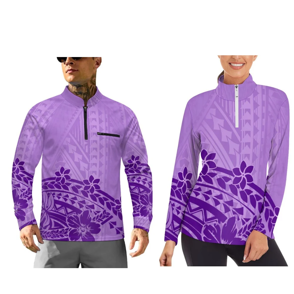 Long-Sleeved Sportswear For Couples Customizable Home Sportswear With Polynesian Style Prints
