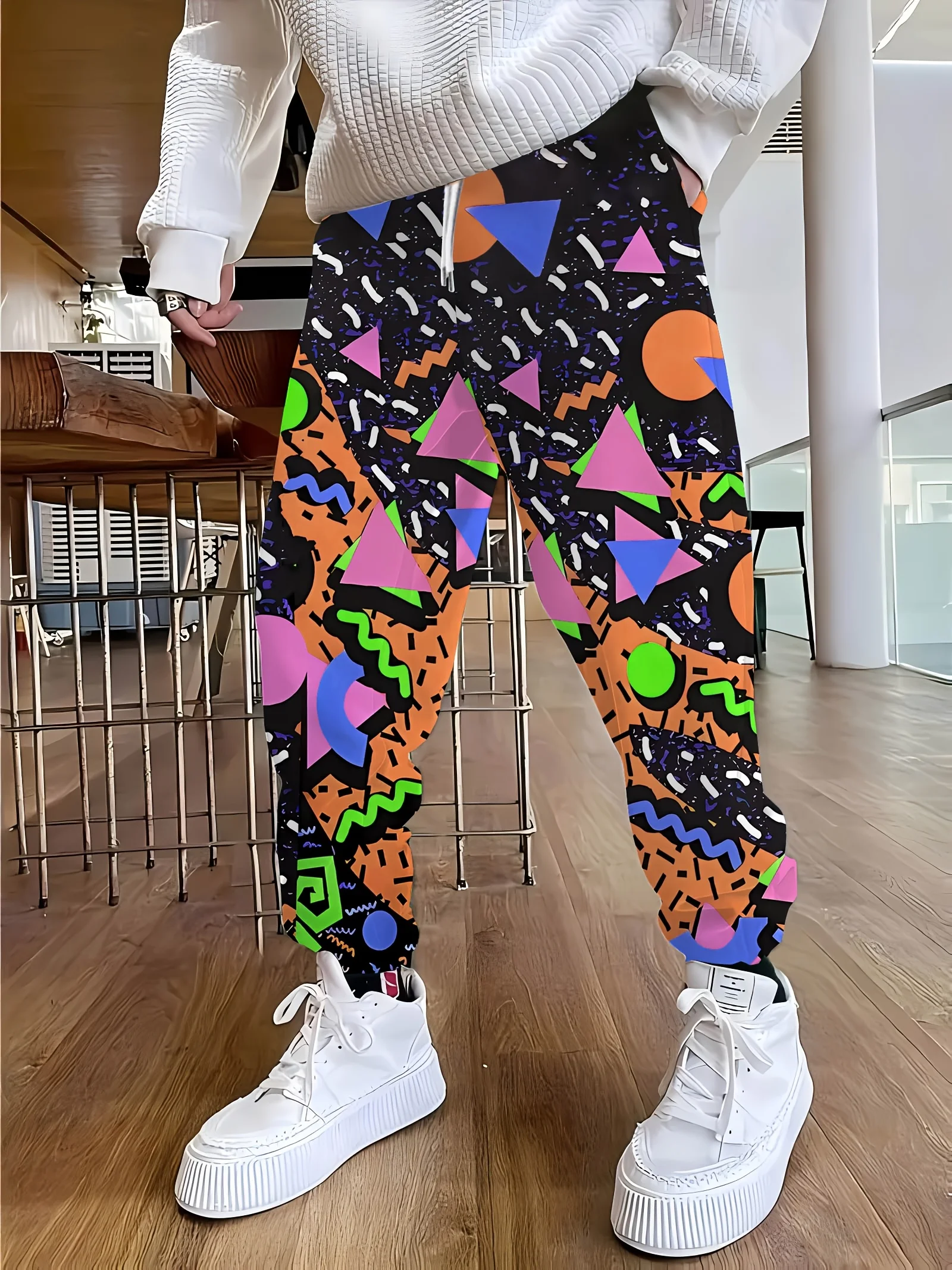 3D Abstract Graffiti Pattern Street Pants Men's Side Pockets Elastic Drawstring Sweatpants Joggers Pants for Men Casual Trousers