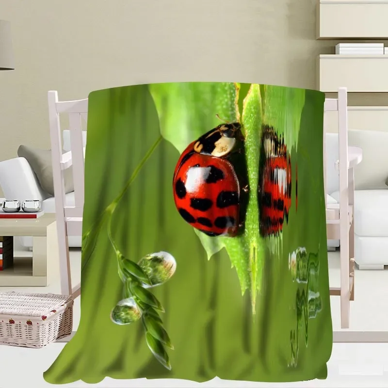 

Blanket Soft Warm Cozy Sofa Bed Decor Kid Adult Travel Camping Gift King Size Ladybugs Drops Grass Pattern Flannel Throw