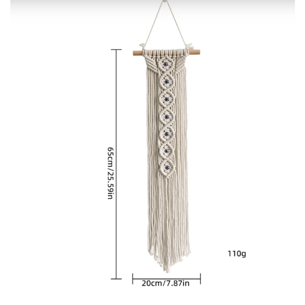 Hand Woven Cotton Rope Tapestry Wall Hanging Bohemian Decor with Wooden Pole Living Room Wall Hanging Ornament