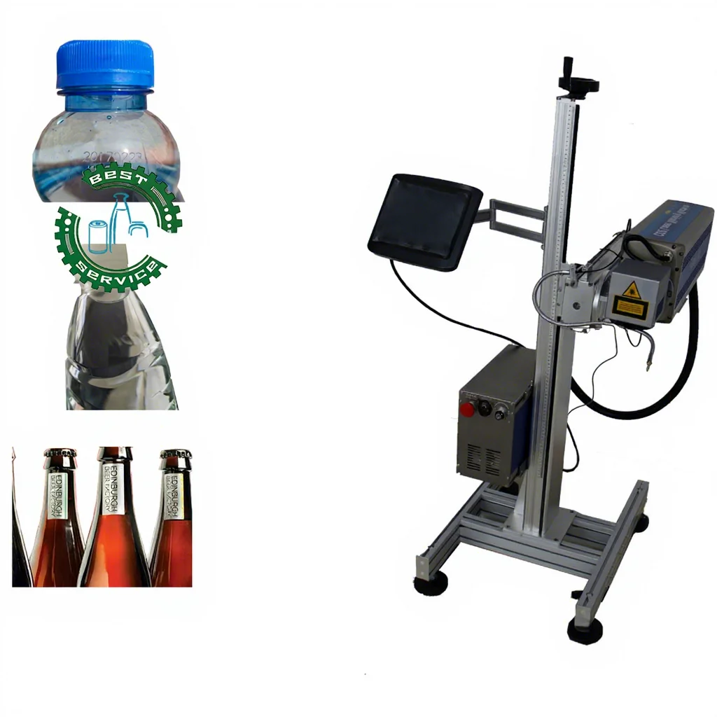 Laser CO2 Flying Time Number Letter Expiration Date Code Marking Machine For PET Plastic Glass Water Bottle Barrel