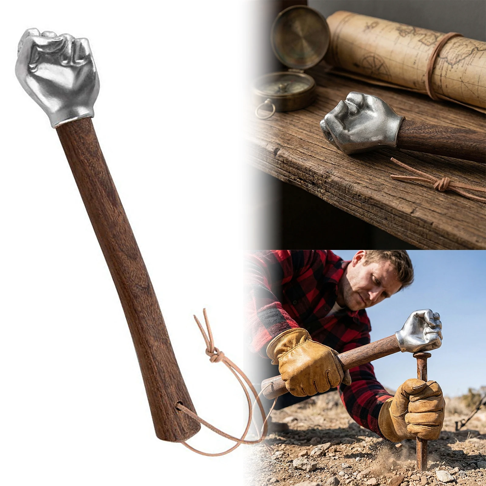 

Fist Hammer Multifunctional with Wooden Handle Sledge Hammer for Outdoor Camping