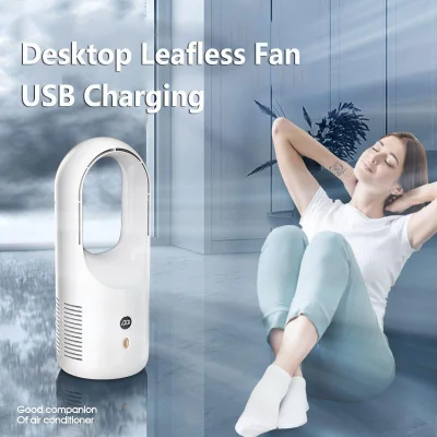 

Electric Bladeless Fan Cooler Desktop Portable Usb Rechargable Air Cooling Fan Wireless Led Display Silent 360 Circulation