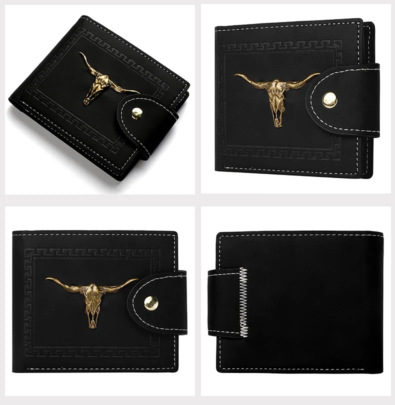 Neue Herren-Geldbörse, kurz, multifunktional, mit mehreren Kartenfächern, Metall-Bull-Label, Luxus-Geldbörse, Reißverschluss, Designer, kleine, schlanke Geldbörse – Detail 11