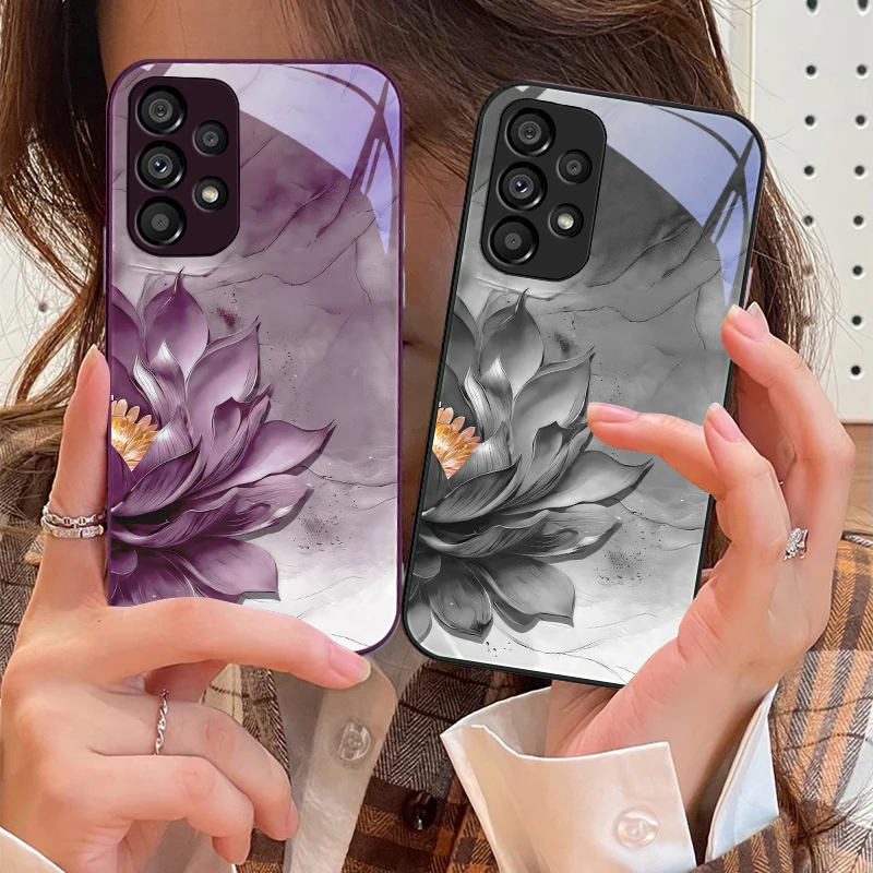 

Side Lotus White For Samsung Galaxy S10 4G S20 11E 30 S21 21Fe 22 S24 Pro S23 Ultra 5G S8 S9 Tempered Glass Phone Case