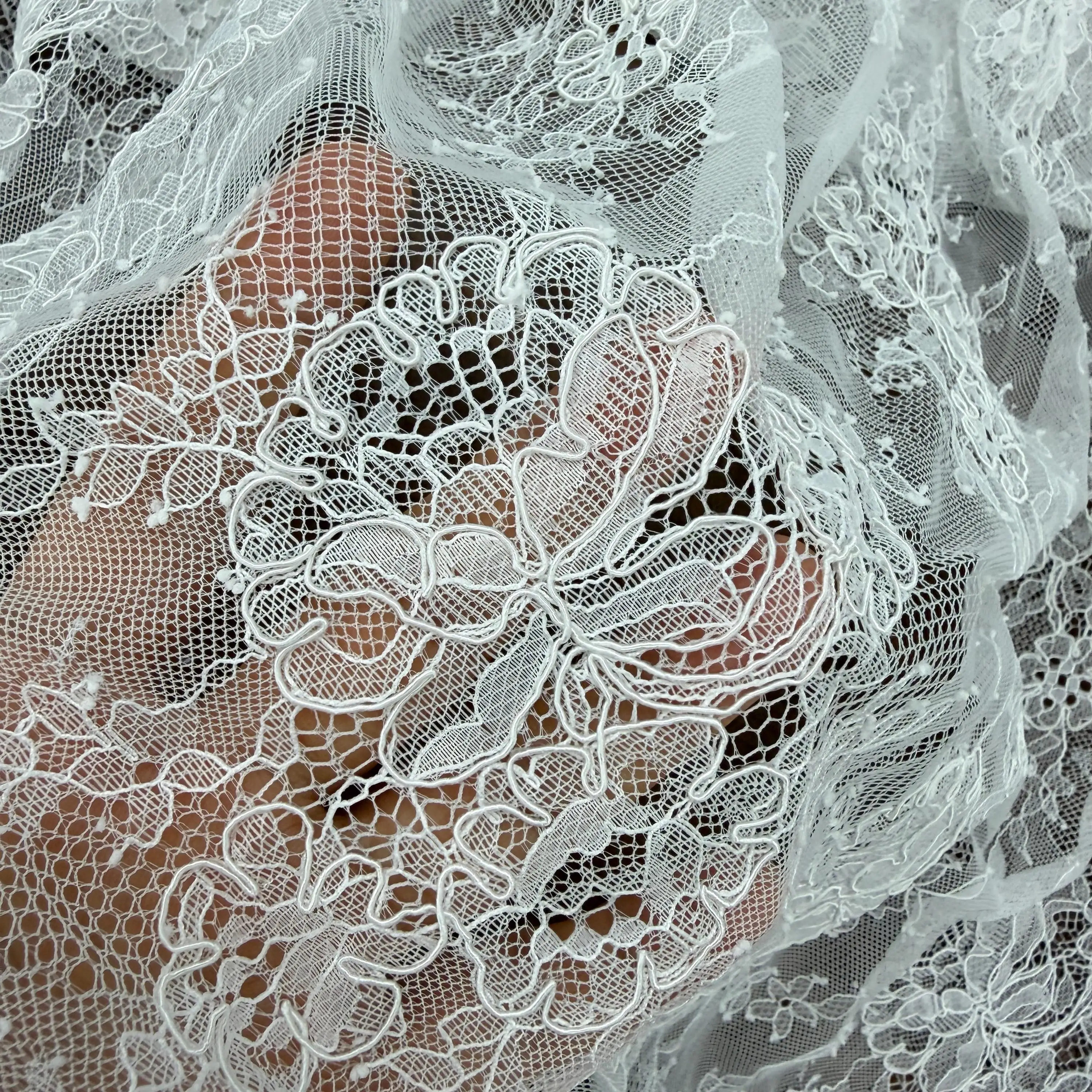 3 Meters Classic Flower Alencon lace fabric in ivory  for Bridal Cape Wedding Gown Overlay Fabric