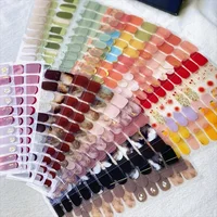 16 puntas de pegatinas de Gel semicuradas para uñas, Color puro, lámpara UV/LED, envolturas de esmalte de uñas de Gel, cubierta completa de larga duración, pegatina de Gel para decoración de uñas