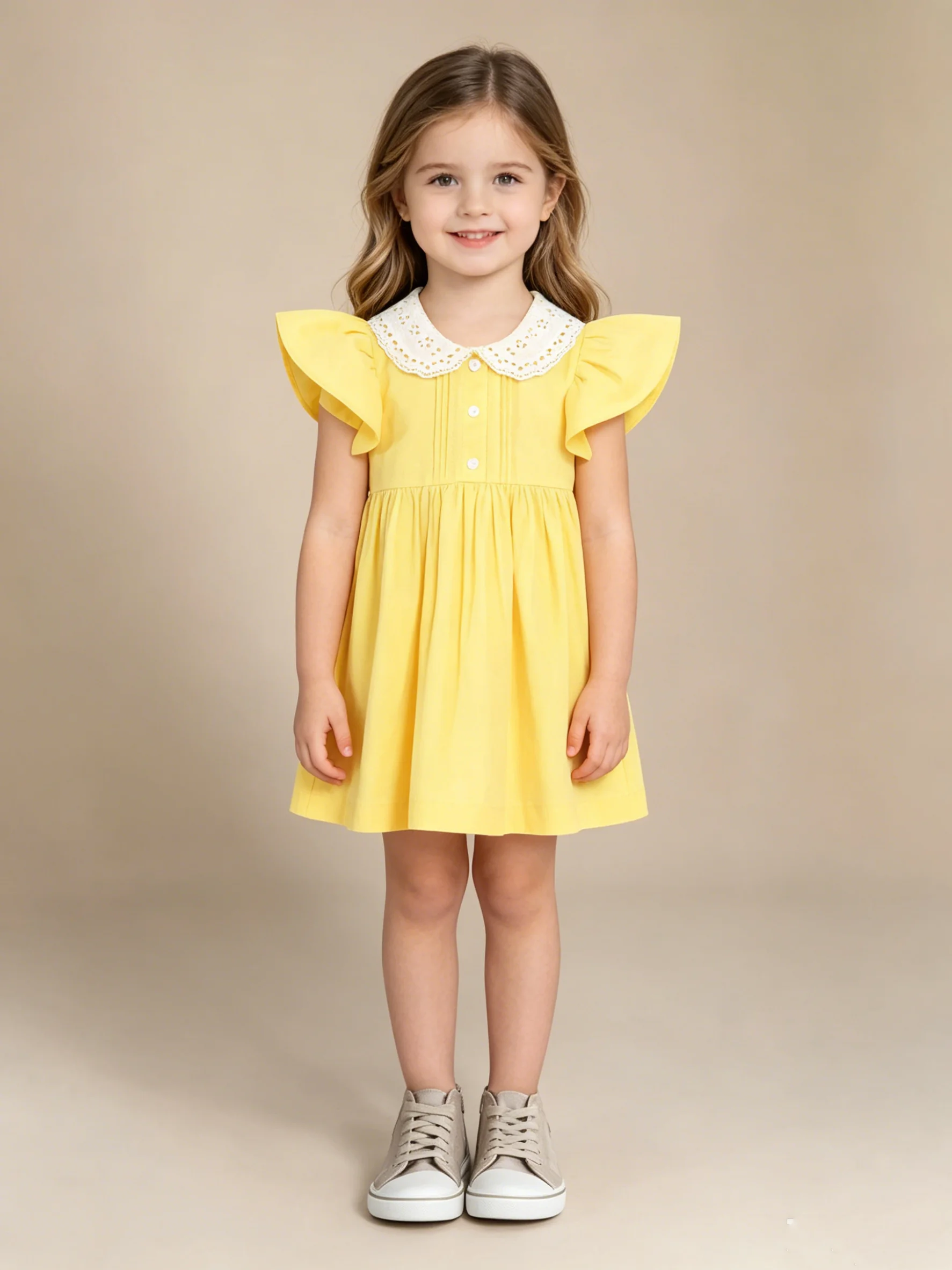 2026 New Summer Sister Clothing 2-6Yrs Kids Princess Flutter Sleeved Dresses Cotton Embroidery Baby Birthday Party Dress