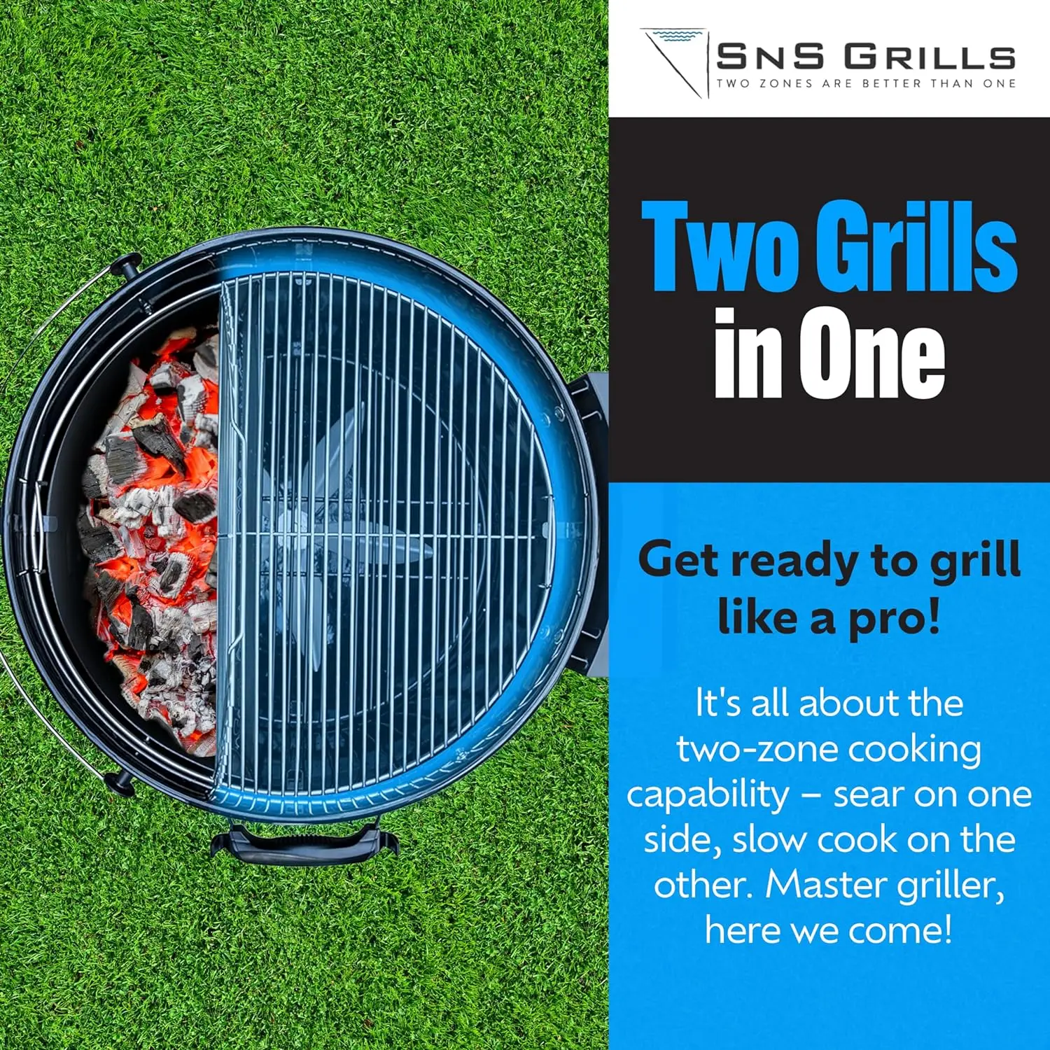 Sear Kettle Grill with Deluxe Insert and Easy Spin Grate for Two-Zone Charcoal Grill Cooking