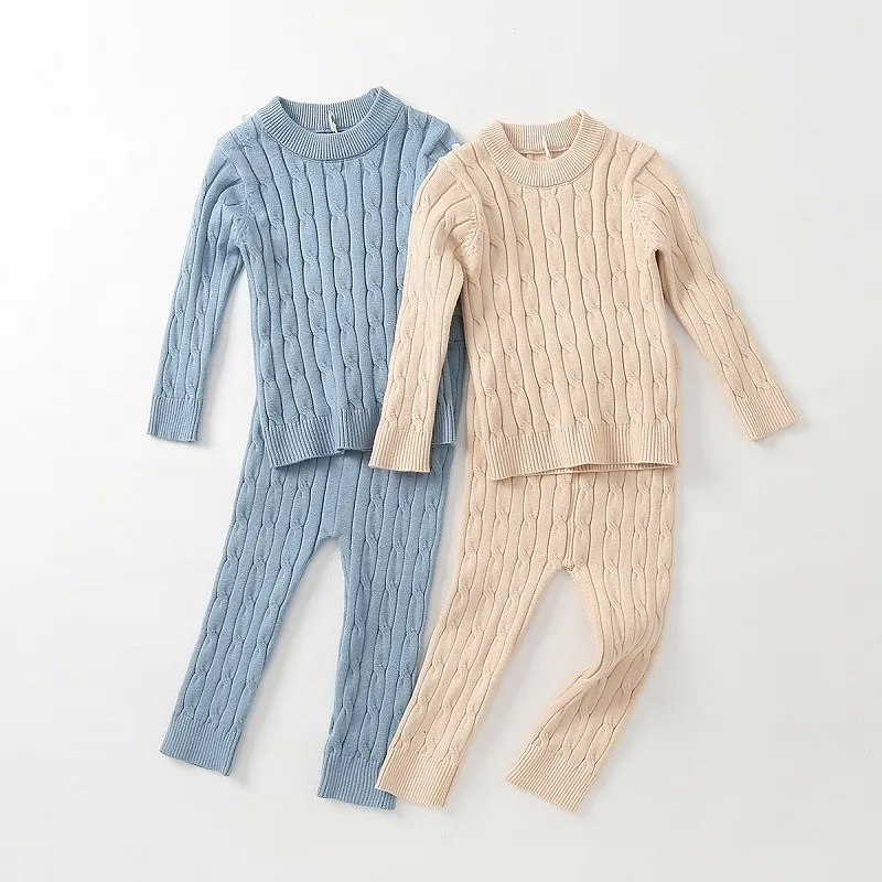 

Newborn Baby Girl Boy knitted Clothes Set Cotton Sweater+Pant 2PCS Infant Toddler Knitwear Pullover Clothing sets Outfit 0-2Y