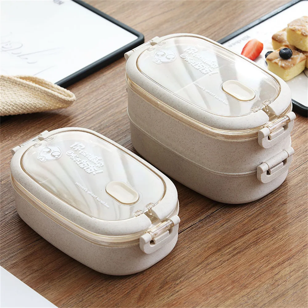 800/1550ml wheat straw creative single and double-layer sealed lunch box student portable portable compartmented sushi fruit lun