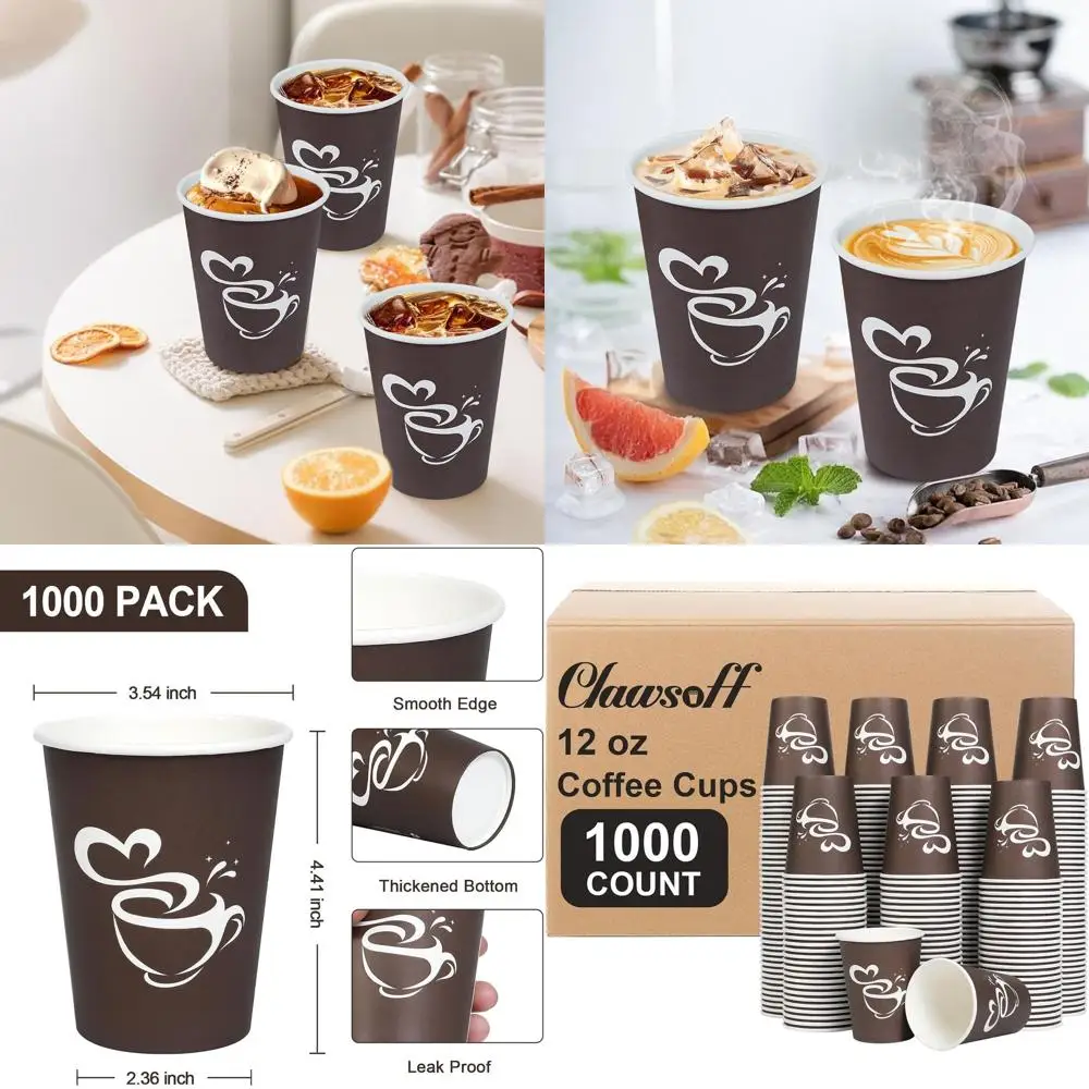 

12 oz Disposable Paper Cups, Brown for Hot/Cold Drinks, Ideal for Parties, Business, Travel & Picnics