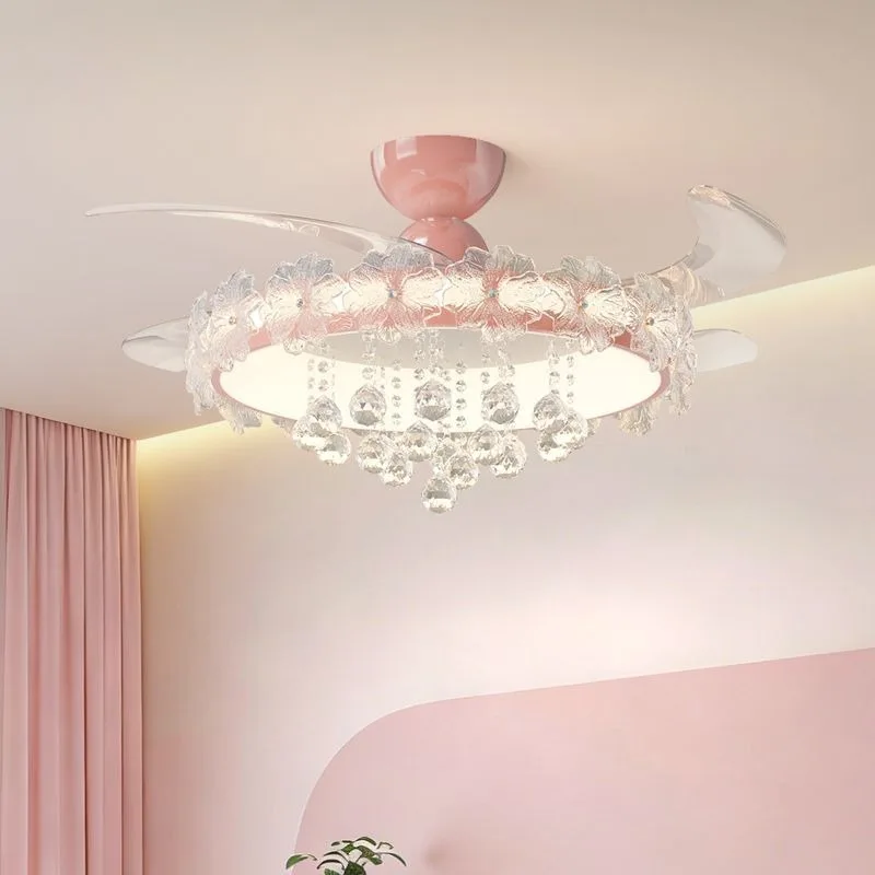 French light luxury crystal ceiling lamp, bedroom study lamp, cream wind princess room advanced petal decorative eye protection
