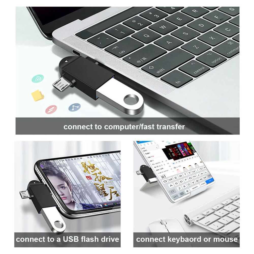 Mini 2 in 1 OTG Adapter USB 3.0 Female To Micro USB Male and Type C Male Connector Aluminum Alloy Converter For Xiaomi Samsung