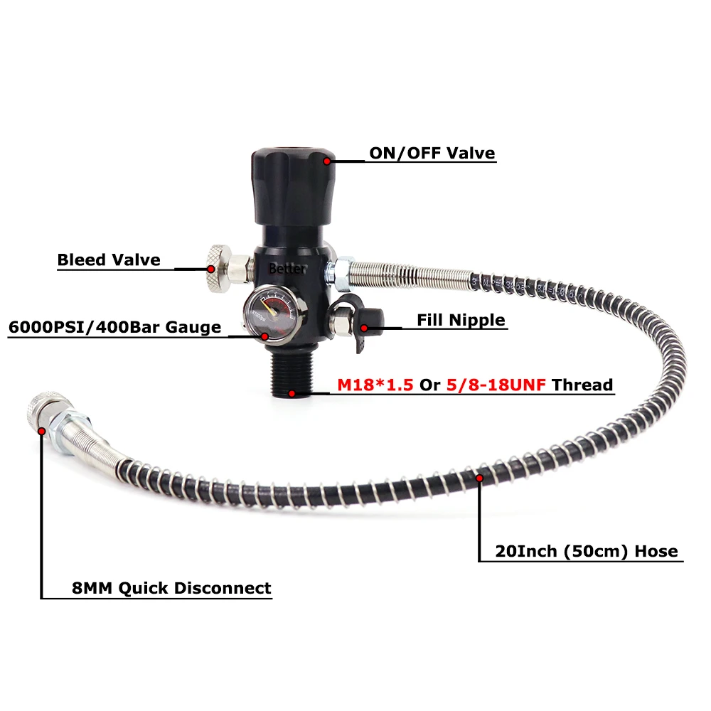 High Pressure Air Tank Charging Valve 300Bar Filling Station Cylinder Refill Adapter With M18x1.5 Or 5/8-18UNF Thread