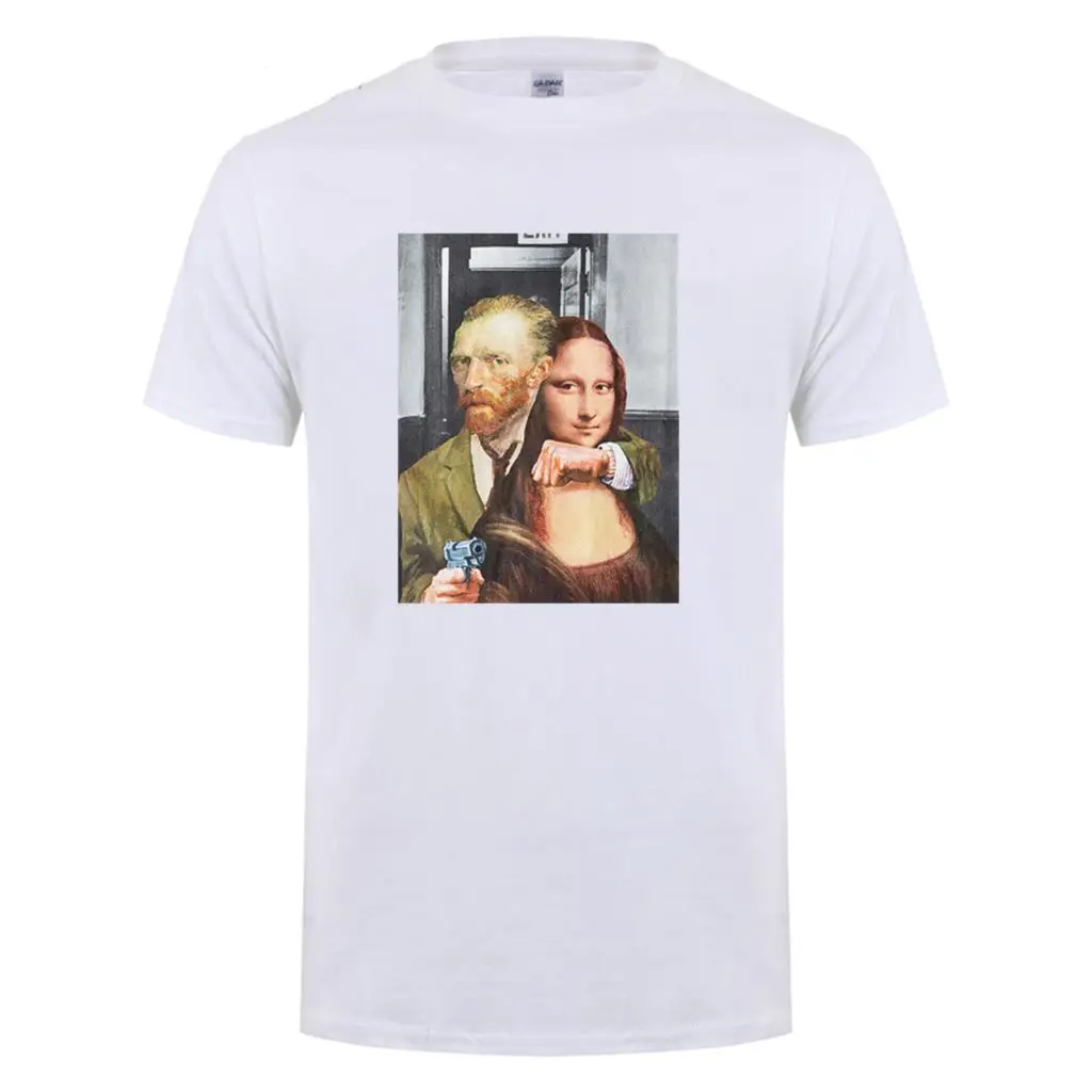 New Novelty Punk Men Gunner Mona Lisa T Shirts T-Shirt Hip Hop Skateboard Street T-Shirts Tee Top Funny