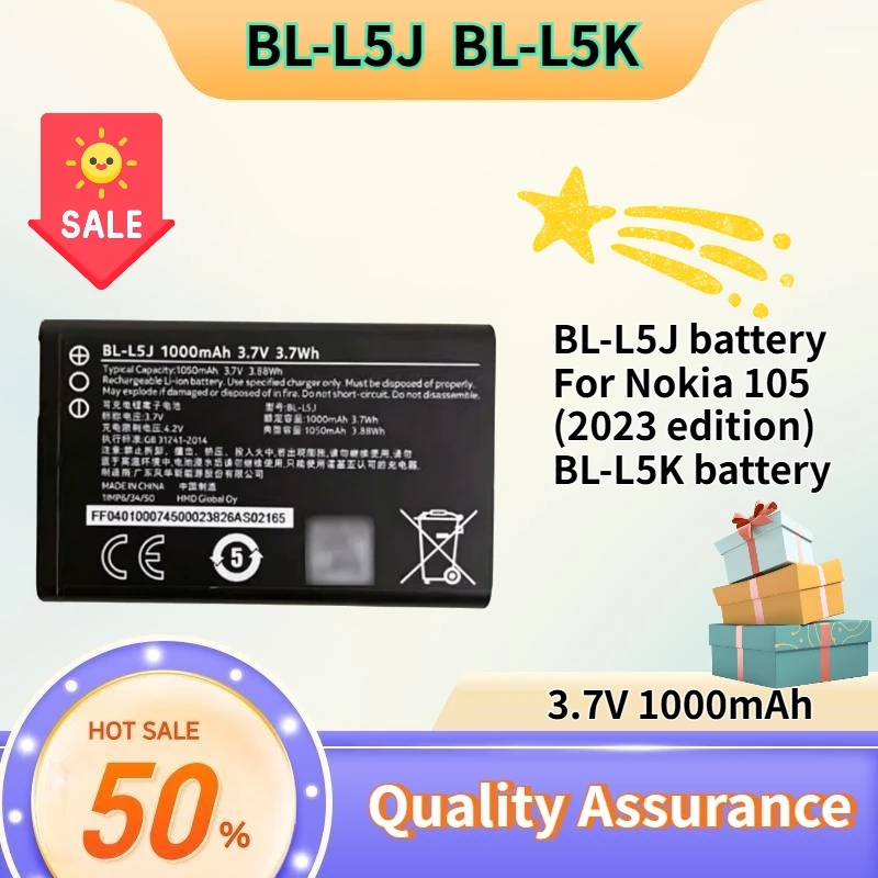 High quality 3.7V 1000mAh New BL-L5J battery compatible with Nokia 105 (2023 edition) BL-L5K battery
