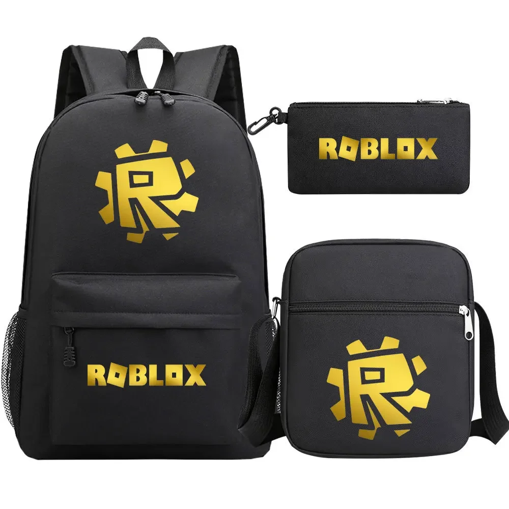 

Golden 3PC-SET ROBLOX Game Surrounding Teenagers Primary and Middle School Students Anime Cartoon School Bag Mochila