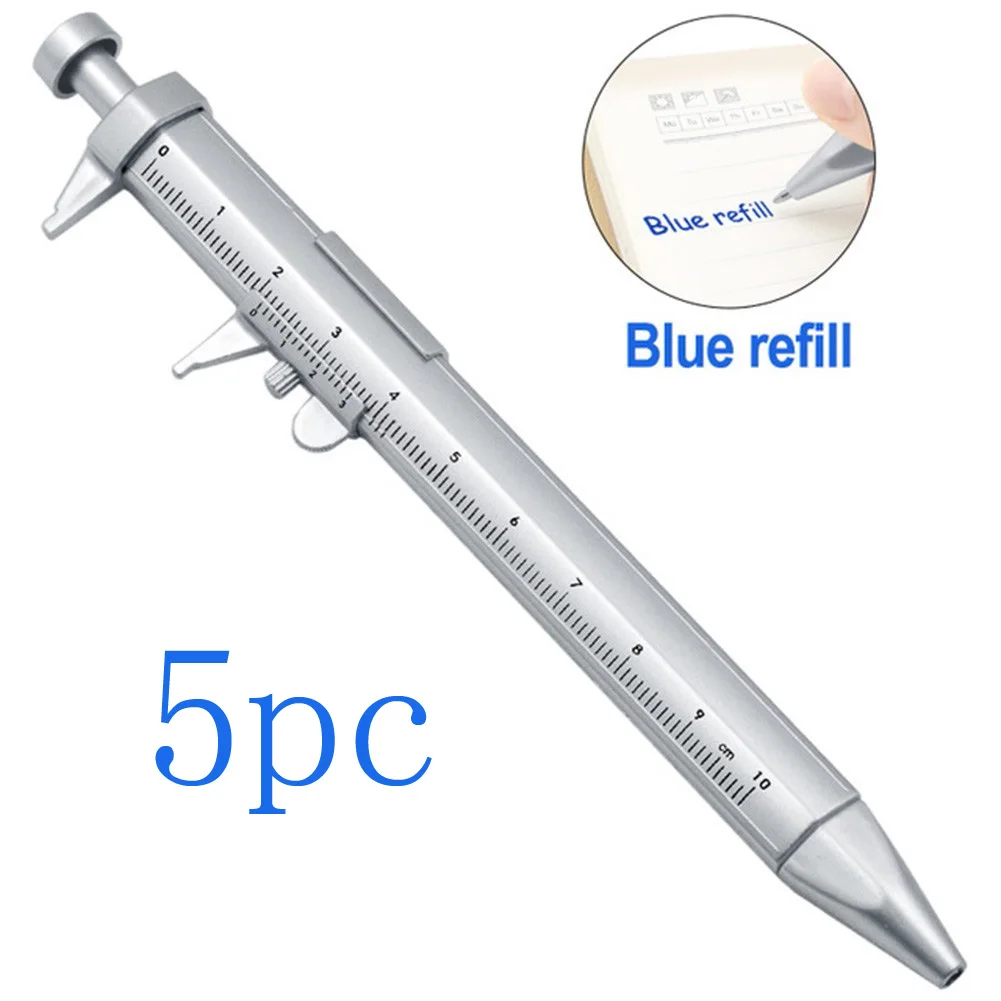 5pcs Multifunction Vernier Caliper Measuring Pen 05mm Gel Ink Roller Ball Pen Stationery for Everyday Office Use