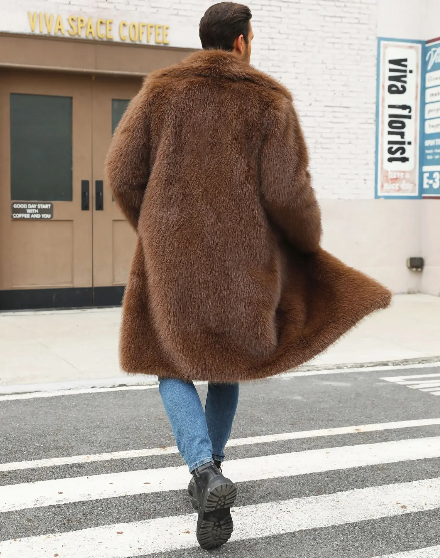 Men Faux Fox Fur Jacket Autumn Winter Thick Maxi Coat Long Sleeve Warm Luxury Fur Black Parkas Bontjas Furry Shaggy Outerwear