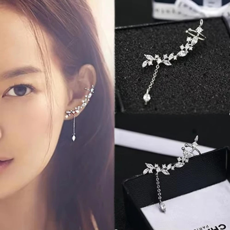 New Design Wedding Jewelry Luxury Clear  Zircon Earrings Elegant 925 Sterling Silver leaves Stud Earrings For Women