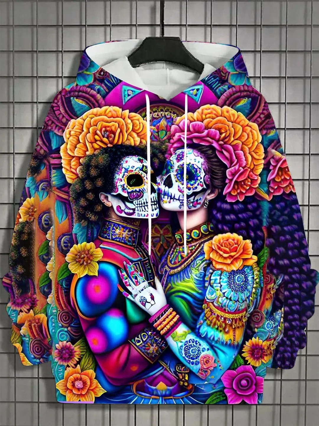 Modischer Damen-Hoodie für Mädchen, Herbst, Langarm, lässig, sexy Mädchenkleidung, Horror-Untoten-Schädel-Muster, Unisex-Oberteil – Detail 9