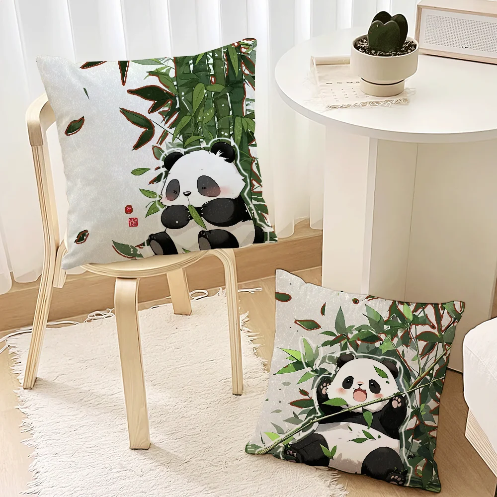 Cute Little Fat Panda Kawaii Pillow Case Living Room Accent Couch Back Support Square Lounge Restful Nap Companion ﻿