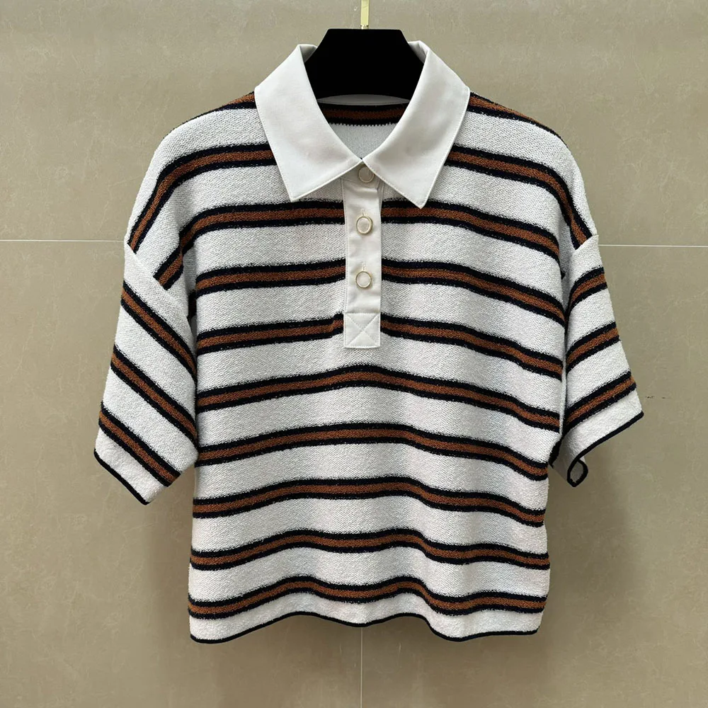 

High-quality 2026 new women summer short-sleeved striped polo-neck shirt, comfortable, casual and fashionable xy26423120