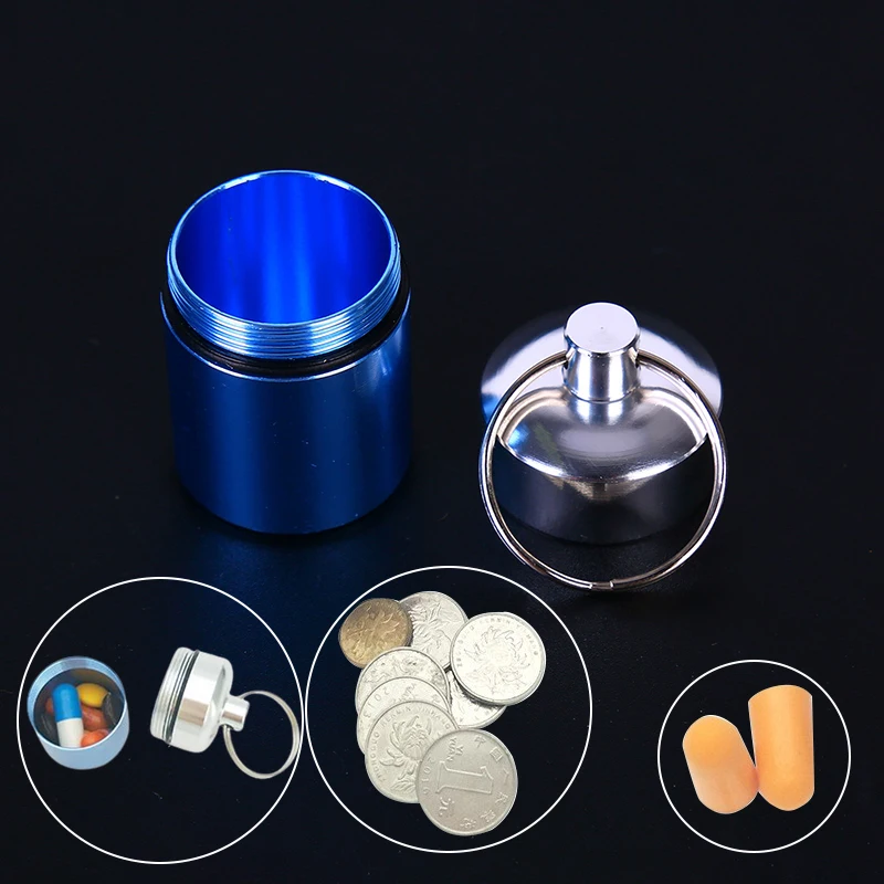 1pc Creative Stainless Steel Medicine Bottle Keychain Case Container Waterproof Holder Aluminum Drug Pill Box Keyring