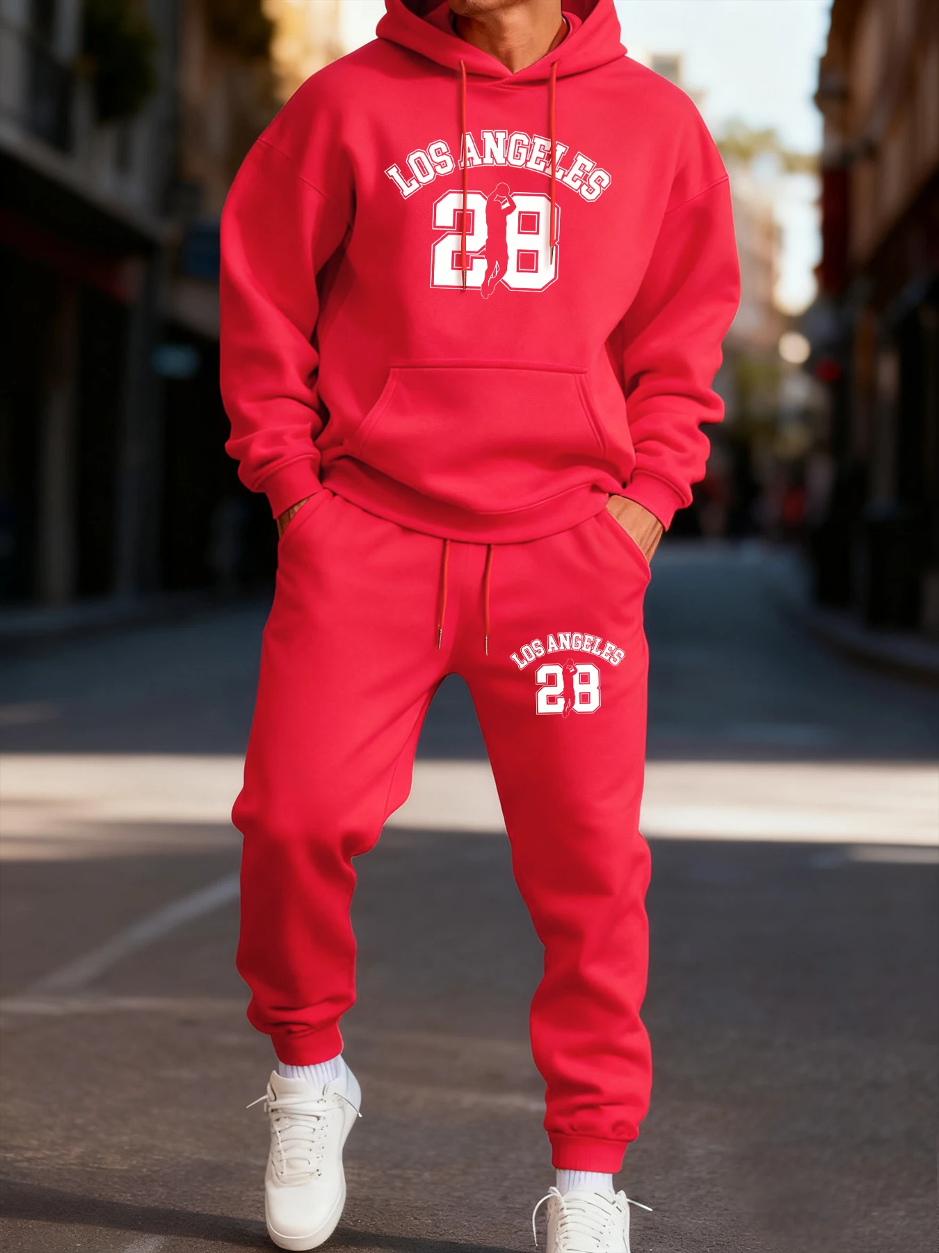 

Los Angeges Number 28 Printed Man Hoodie Set Winter Sporty Two Pices Sets Long-Length Street Hoody Couple'S Comfortable Pants