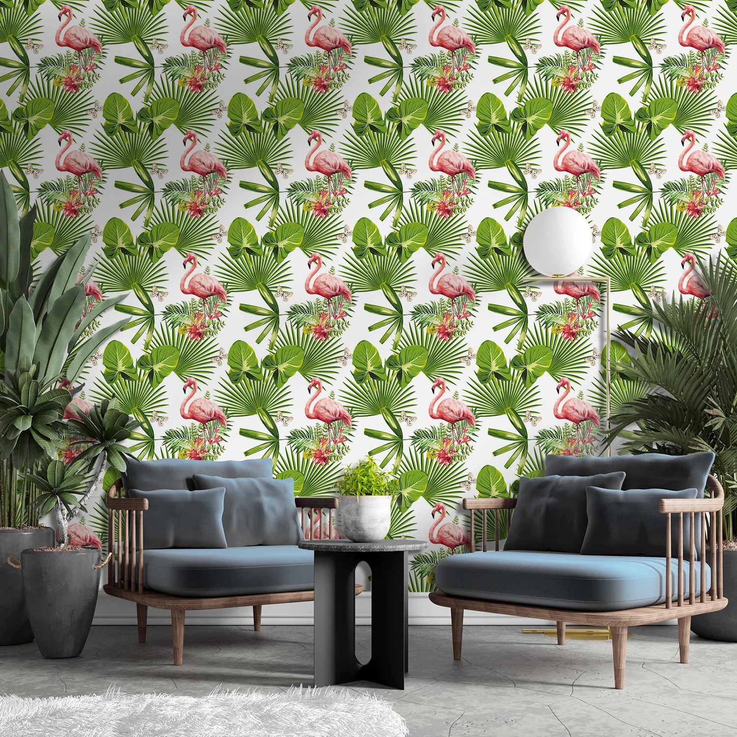 Flamingo Peel And Stick Wallpaper Big Green Leaf Butterfly Removable Self Adhesive Wallpaper For  Living Room Wall Decoration