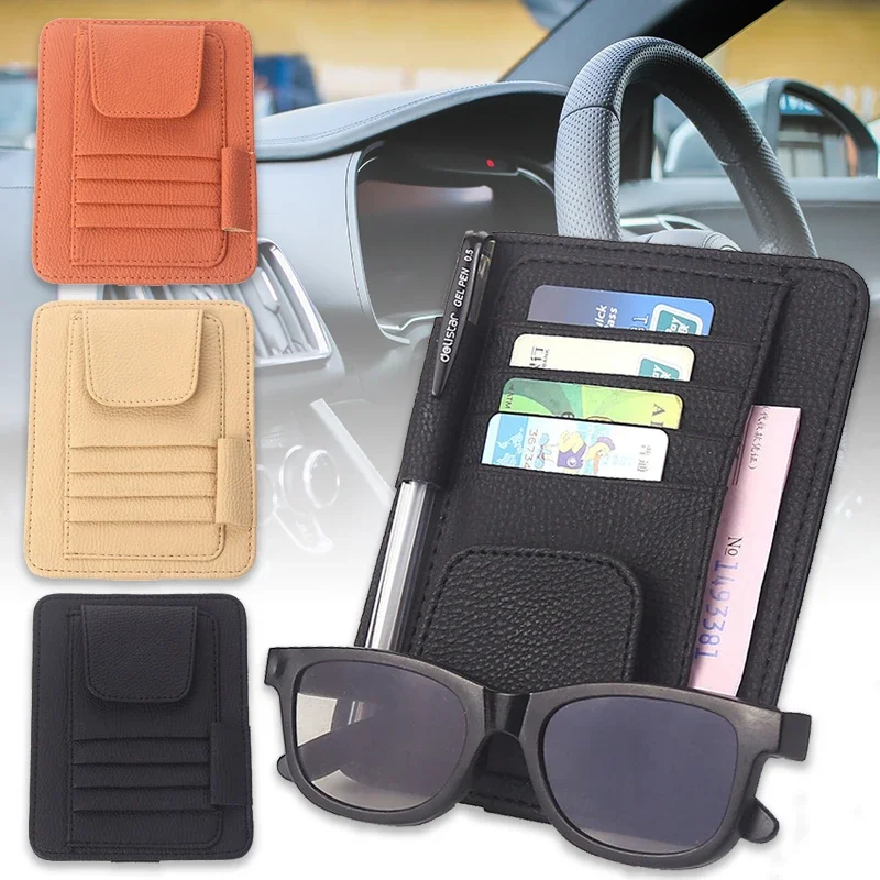 

Multifunction Car Sun Visor Organizer Leather Sunglasses Holder Card Holder Storage Pocket Car Glasses Clip Auto Accessories