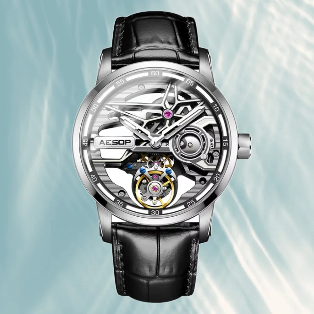 

AESOP Flying Tourbillon Механические водонепроницаемые часы со скелетом Лучший бренд Роскошные часы для мужчин с сапфировым стеклом и бриллиантами НОВИНКА