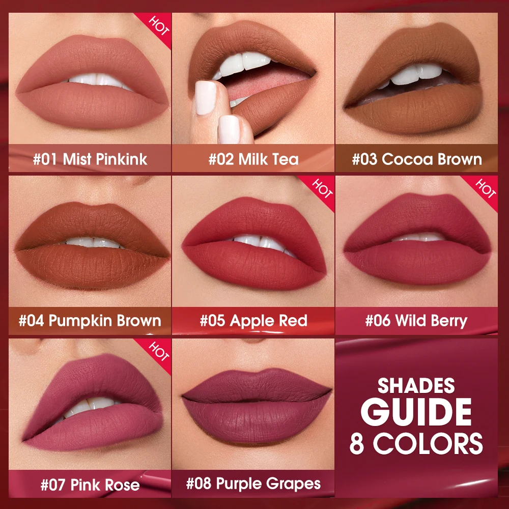 O.TWO.O Lippenstift Lip gloss Make-up wasserdichte Samt Antihaft Tasse 8 Farben Lippen tönung matt lang anhaltende sexy rote flüssige Lippenstift