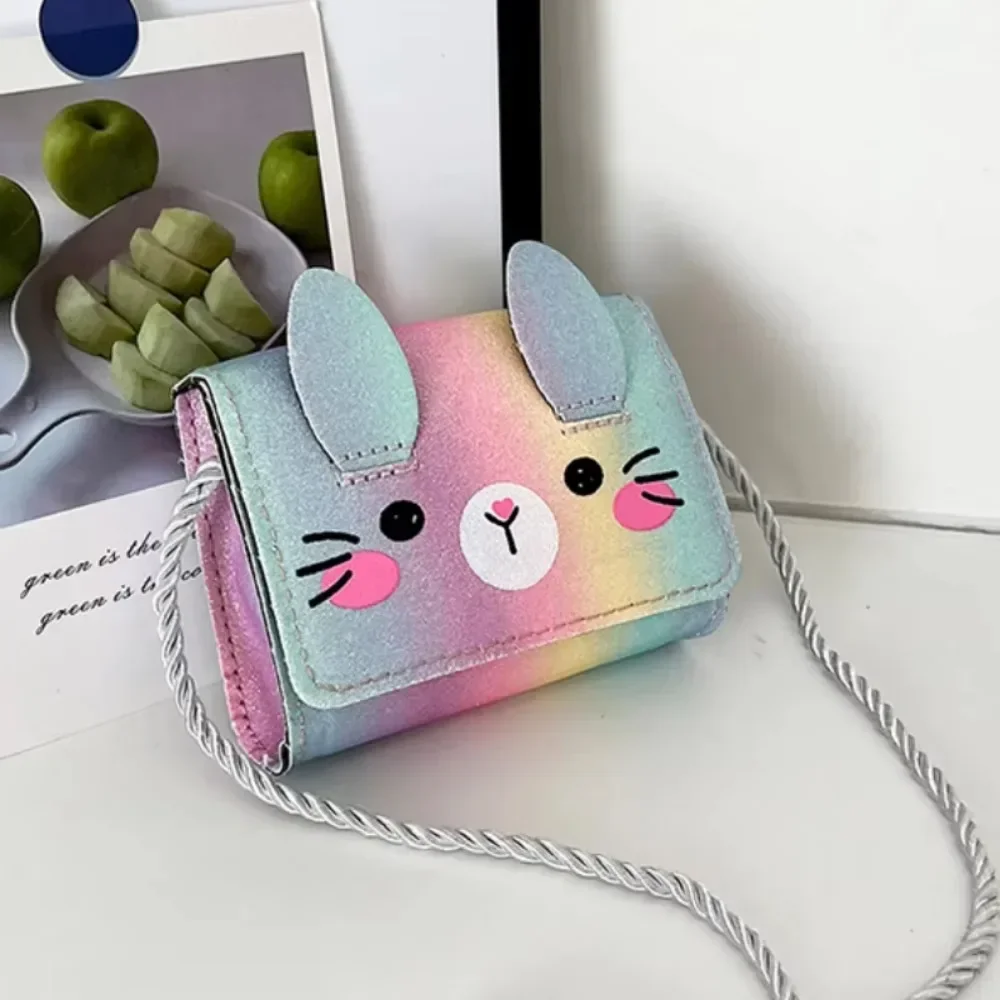 Kleurverloop Prinses Accessoires Portemonnee Mooie Baby Meisjes Kleine Vierkante Crossbody Tassen Schattig Konijn Kinderschoudertas