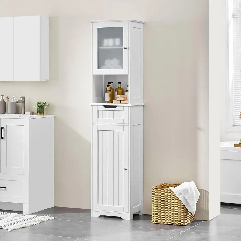 67”Tall Bathroom Storage Cabinet,Narrow loor Cabint with 2 Doand 1 Der,Slim Bathroom Organizers,Adjustable Shelves,Storage Unit view 4