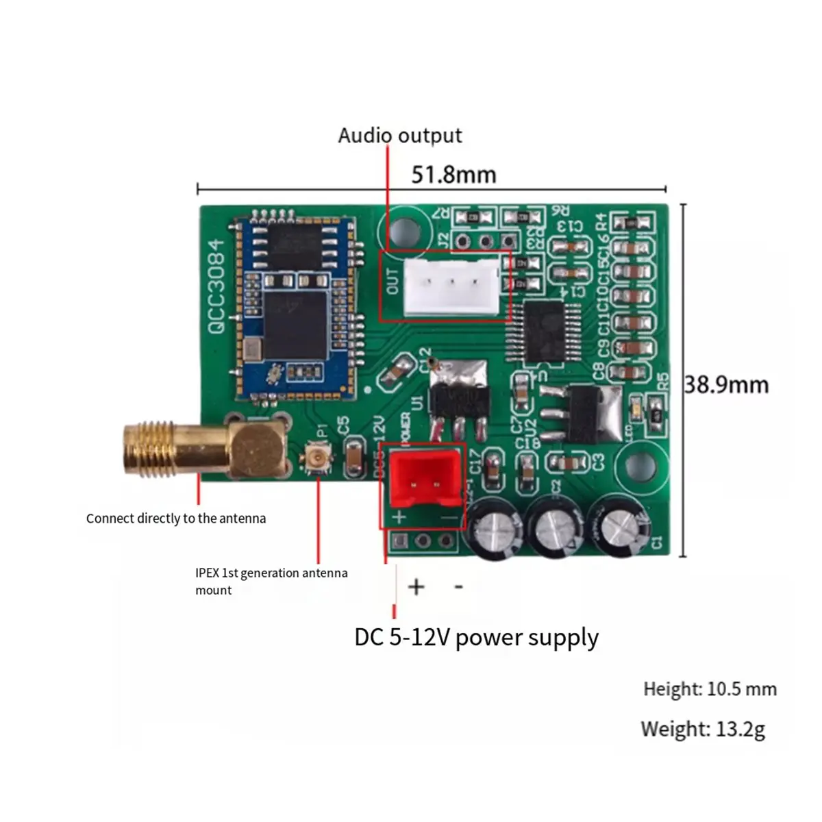 A86G NEW QCC3084 Lossless Bluetooth 5.4 Decoding Board 5102 Audio Chip Fever Digital Car Decoder 5V-12V