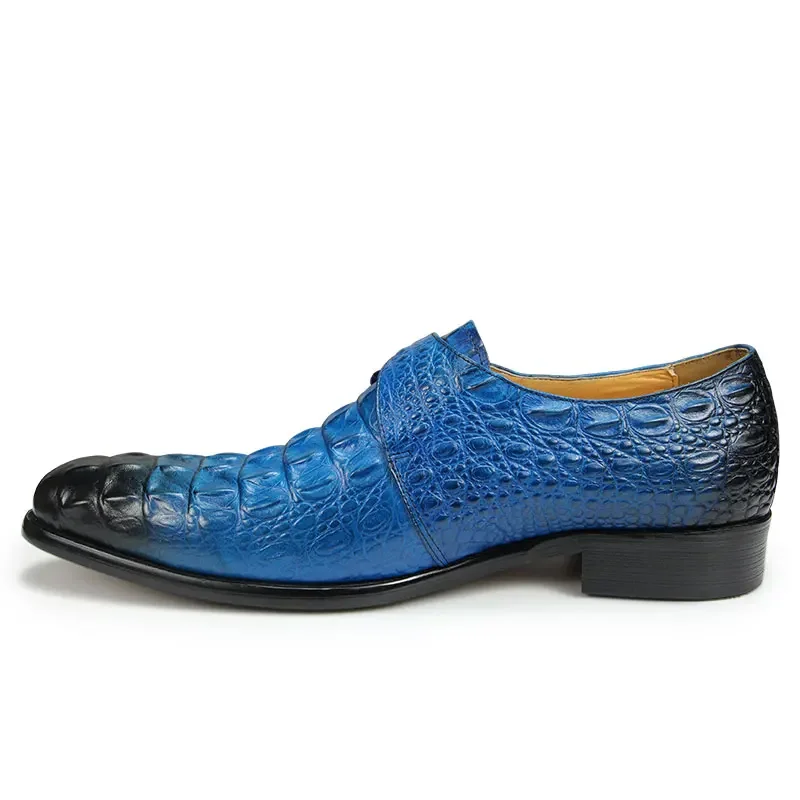 Casual Shoe Man Alligator Leather Printed Buckle Shoes Hand Slip Blue Casual Fashion Wedding Evening Classic Luxury Men's Shoes