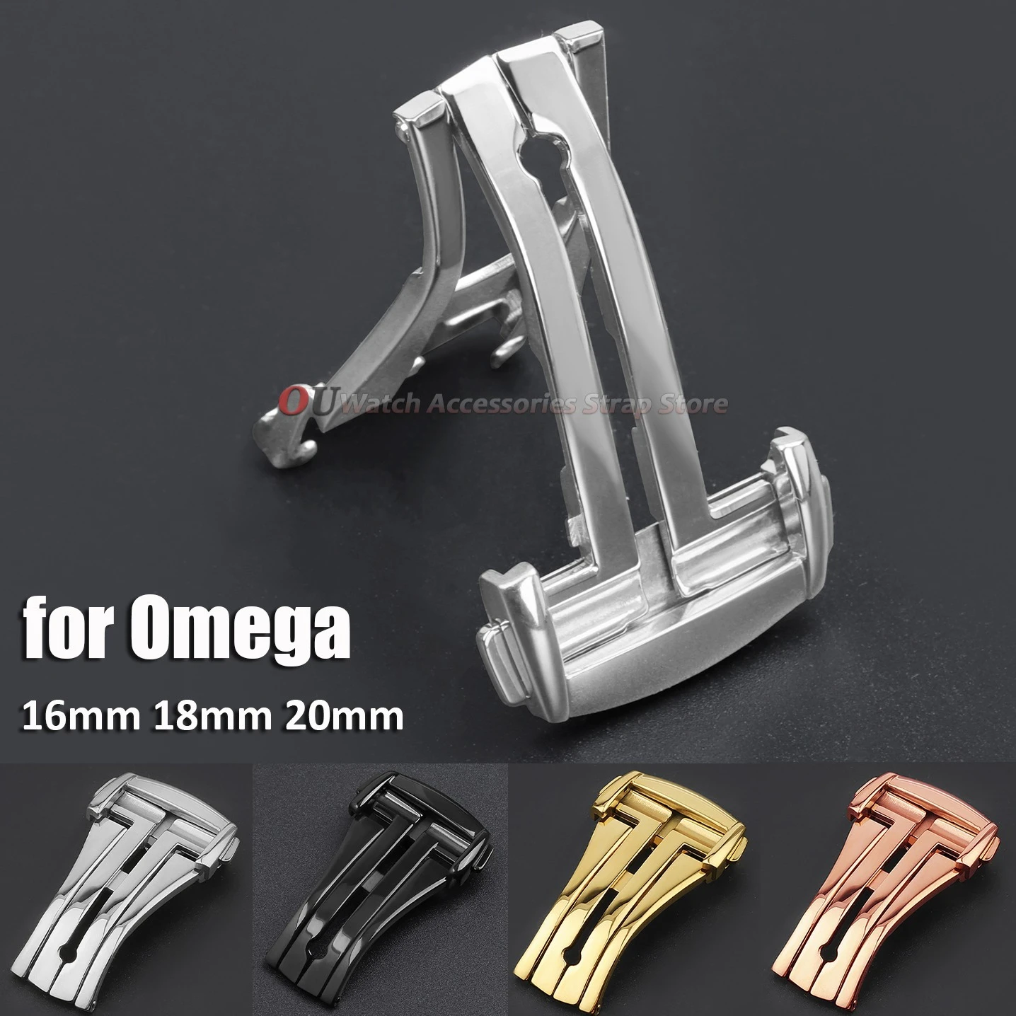 Stainless Steel Deployment Clasps 16mm 18mm 20mm for Omega Folding Watch Buckle Strap Butterfly Button for Seamaster Speedmaster