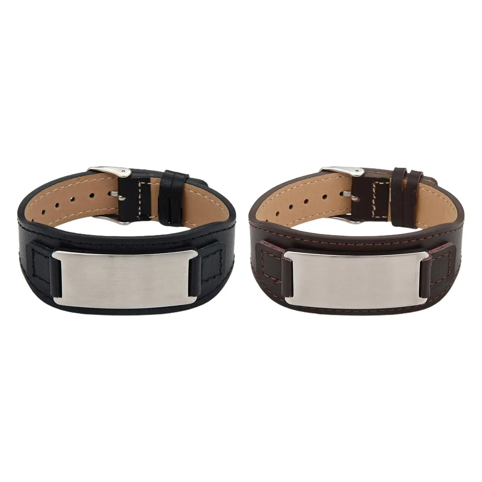 Leather Cuff Bracelet Stainless Steel Clasp for Boyfriend Boys Husband
