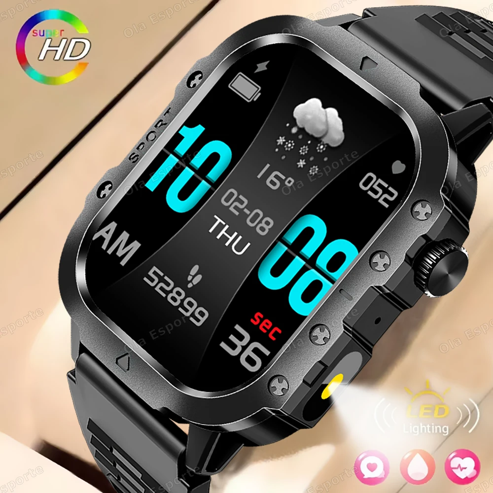 

Новые уличные умные часы для мужчин и женщин, 2,01 дюйма, HD-экран, светодиодный фонарик, Bluetooth-вызов, водонепроницаемые спортивные умные часы для Android IOS