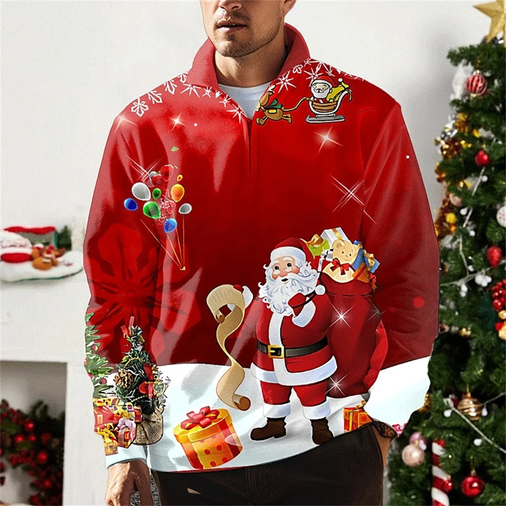 Navidad 2024 ropa de Golf hombres muñeco de nieve Anime estampado gráfico novedad solapa Polo camisa Tops moda cremallera manga larga Camiseta hombre