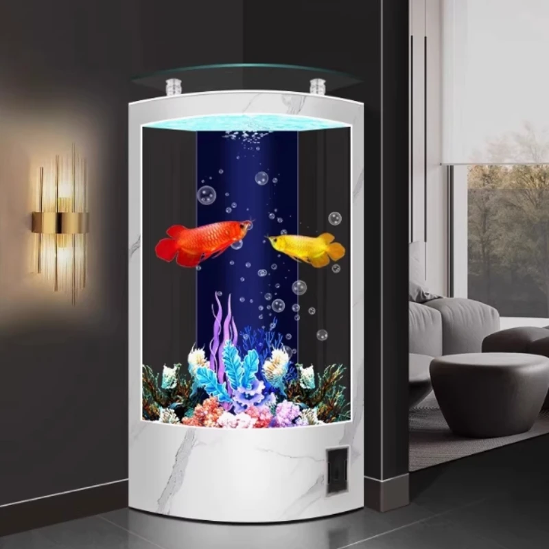 Household floor-to-ceiling fan-shaped glass fish tank living room medium-sized High Quality