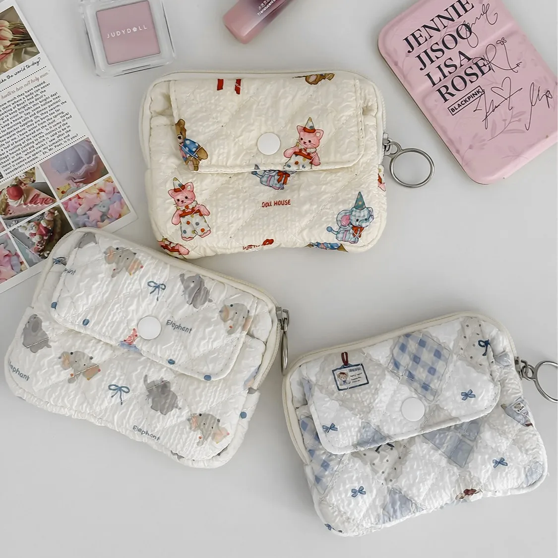 Adorable Cartoon Print Snap Bag to Hold Lipstick, ID Cards Keys and Tiny Daily Essentials Closure Mini Pouch, Versatile Portable